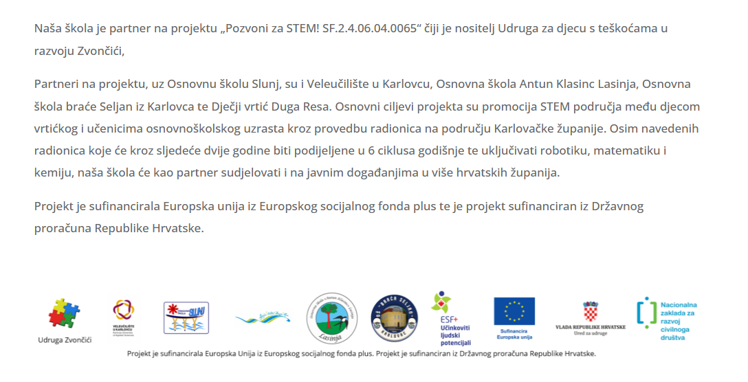 Primjer iznesenih informacija o projektu sa elementima vidljivosti